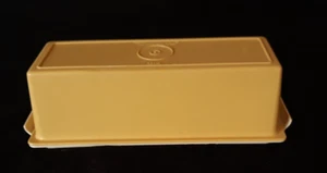 Vintage Tupperware Butter Dish keeper 637-6 636-5 harvest gold & almond FREE SHP - Picture 1 of 8