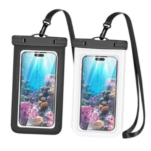 2 Pcs Waterproof Phone Pouch, Universal IPX8 Waterproof Black + Clear White - Picture 1 of 7