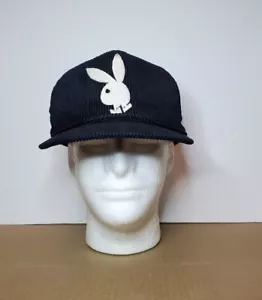 Vintage 1980er Playboy Hasen Logo schwarz Cord Seil Bill verstellbarer Riemen Mütze - Bild 1 von 10