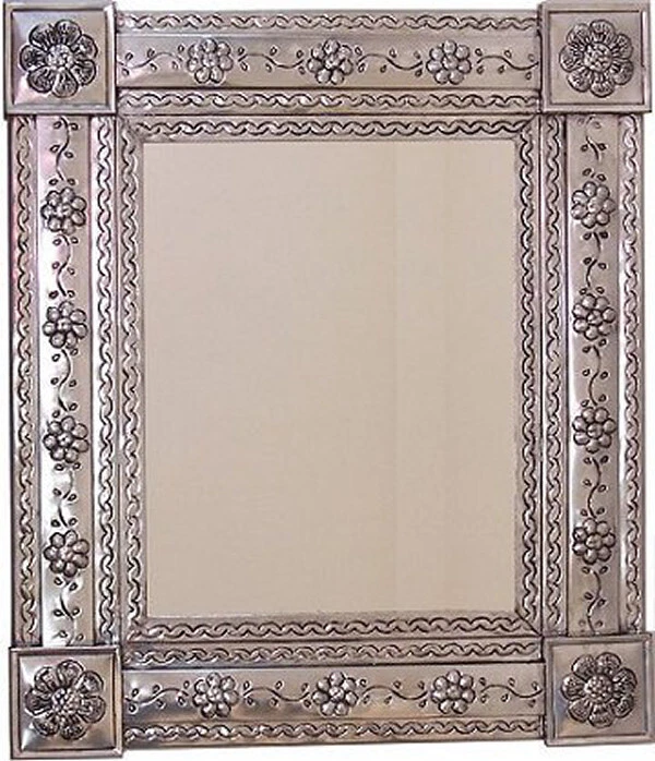 26"x30" Mexican Handmade Mission Silver Bower Tin Mirror - Image 1 of 1
