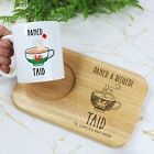 Personalised Taid Welsh Grandad Tea & Biscuits Board Wooden Snack Tray & Mug