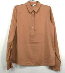 Vince Womens Slim Popover Shirt Silk Button Closure Long Sleeves Solid Color 12 - Picture 1 of 8