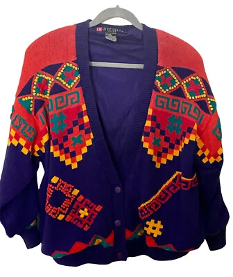 Impresión en bloques de color vintage I.B. Cárdigan deportivo Diffusion suéter talla L forrado Foto 1 de 4