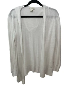 Cynthia Rowley Linen Open Front Cardigan Hoodie White Beach Nautical Cover Up M - Picture 1 of 11
