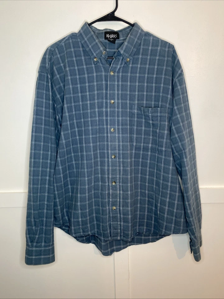PBX Basics Men's Blue Checkered Button-Down Shirt Size L Collared Long Sleeve - Image 1 of 4