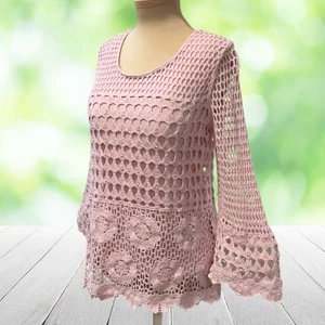 Vintage V CRISTINA Top Damen groß rosa Häkel gefüttert 3/4 Arm 2000er romantisch - Bild 1 von 11