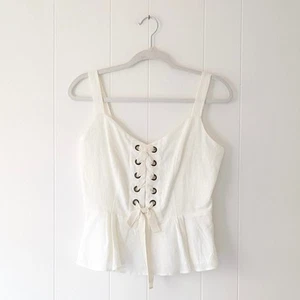 J.Crew Point Sur Peplum White Linen Cotton Lace-Up Sleeveless Top, size XS - Picture 1 of 8