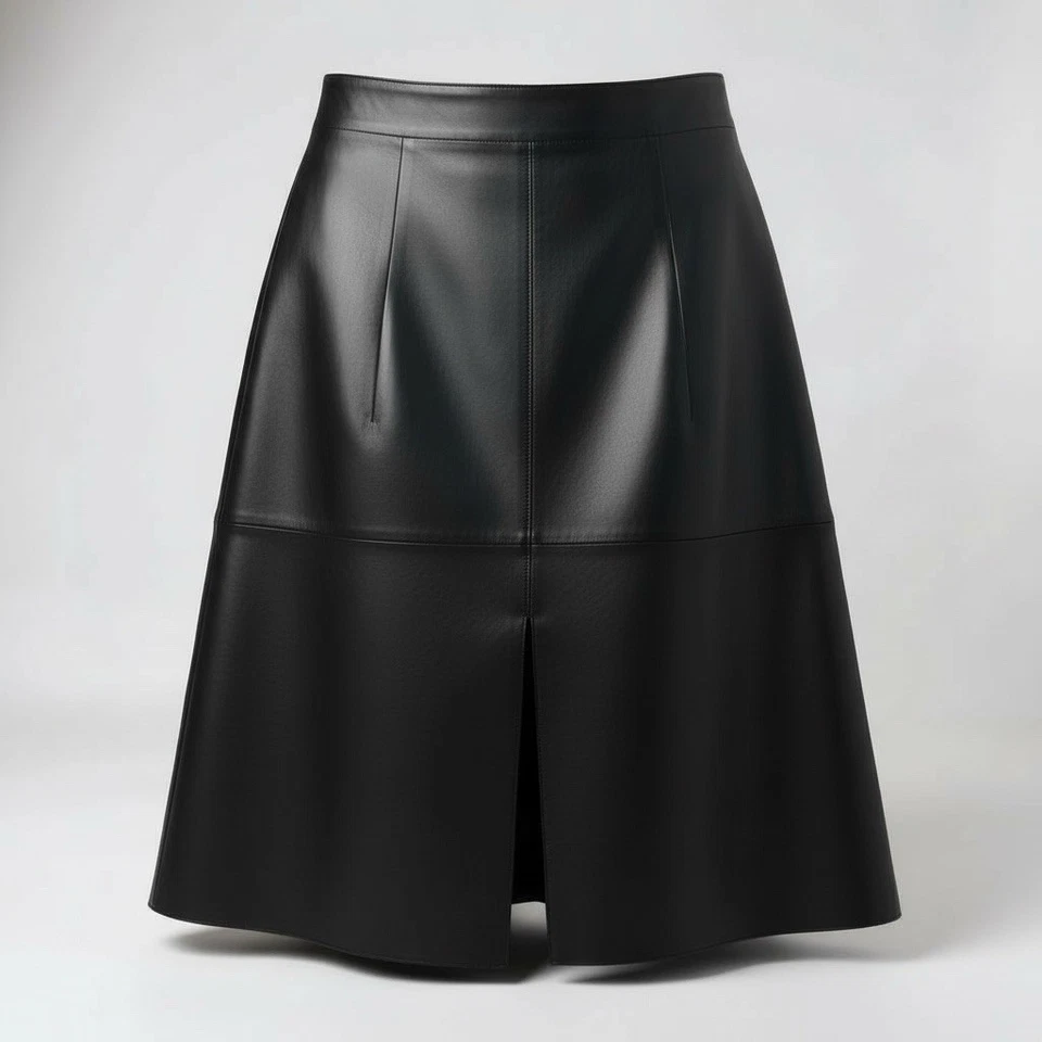 Falda halógena Nordstrom negra 100 % cuero genuino real 4 Midi Chic City Foto 1 de 4