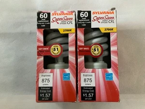 Sylvania Super Saver CFL 60Watt Replacement Bulb 875 lumens Soft White 2 bulbs - Picture 1 of 4
