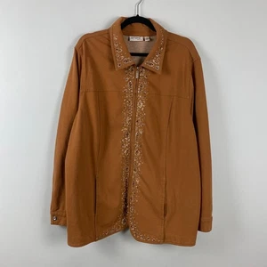 Quacker Factory Dream Jeannes Rhinestone Bling Zip Jacket Size 1X Camel Brown - Picture 1 of 11