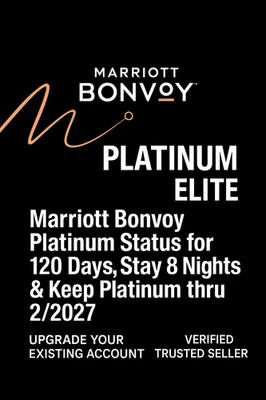 🔥Marriott Bonvoy Platinum Status for 120 Days, Stay 8 Nights Keep thru 2/2027 - Image 1 of 2