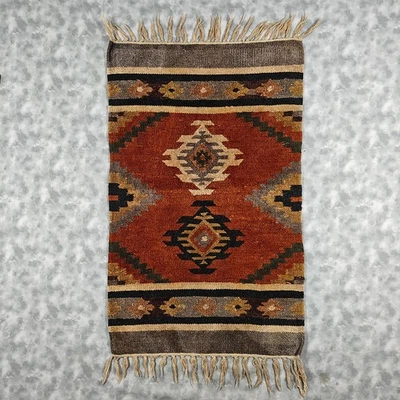 Perla Handwoven Rayon Chenille Accent Rug 20x33 Southwestern Rust India Fringe - Image 1 of 4