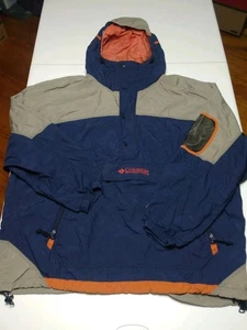 Columbia Jacket Mens XL Navy Gray Colorblock Hooded Anorak Windbreaker Hiking - Picture 1 of 18