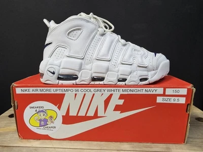 Size 9.5 - Nike Air More Uptempo White Midnight Navy Excellent Condition W Box - Image 1 of 4