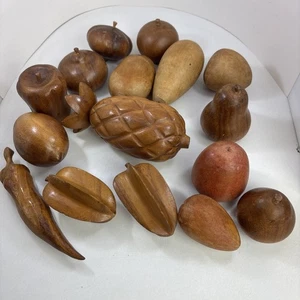 Vintage Mid-Century 16 Piece Lot Carved Artificial Wooden Fruit - Picture 1 of 7