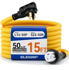 15FT 50 Amp Generator RV Extension Cord 4 Prong NEMA 14-50P to NEMA SS2-50R Twis - Picture 1 of 7