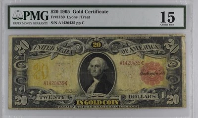 $20 Gold Certificate Fr#1180 Lyons Treat Choice Fine 15 PMG Rare! - Image 1 of 2