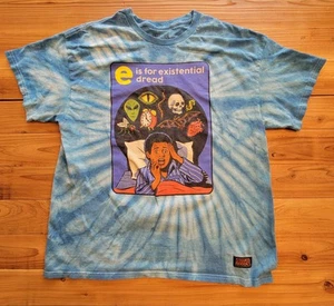 Steven Rhodes Shirt Mens Large Blue E Is For Existential Dread Tie Dye - Picture 1 of 5