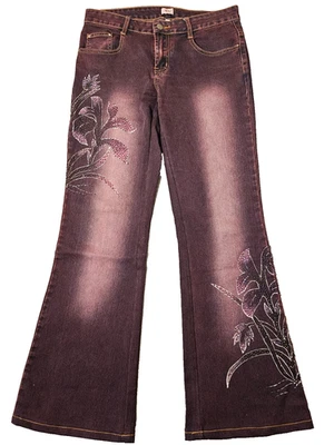 Pantalones de mezclilla Cache para mujer talla 6 adornados ciruela con cuentas elásticas corte bootcut 5 bolsillos Foto 1 de 4