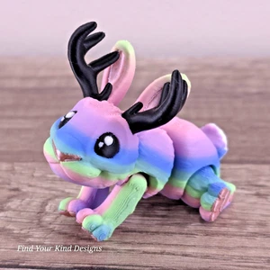 3D printed Mini Jackalope Articulated Flexi Fidget 3" Rainbow Fantasy Toy Gift - Picture 1 of 6