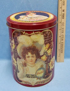 1985 Coca Cola Coke Large Round Tin Container Can Lid Victorian Ladies USA Made - Picture 1 of 4