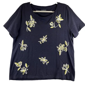 Talbots Shirt Womens XL Navy Blue Floral Embroidered Cotton Modal Classic - Bild 1 von 9