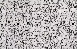 Set Of 4 Same Plastic Printed Placemats, 11"x17", BLACK & WHITE DOGS FACES, HL - Picture 1 of 14