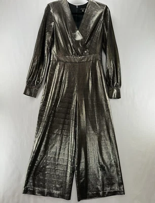 Mono Ted Baker Talla 2 EE. UU. 6 Twigga Envolvente Metálico Pierna Ancha Recortado Manga Larga Dorado Foto 1 de 4