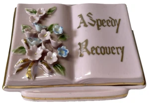 Vintage Ucagco Pink Floral Vase/Planter Posies/Leaves Japan “A Speedy Recovery” - Picture 1 of 12
