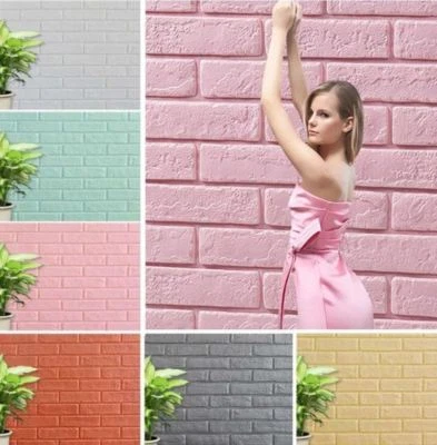 ADESIVO - CARTA DA PARATO 3D EFFETTO MATTONI PANNELLO SPUGNA PARETI 40X77CM MURO - Immagine 1 di 4