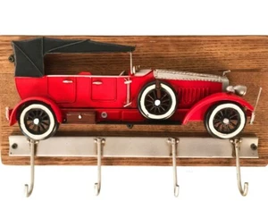 Coat Hat Rack Wood 16" w/ 1934 Red Duesenberg J Metal Car Model Automobile Decor - Picture 1 of 4