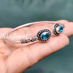 London Blue Topaz Multi Gemstone Bracelet 925 Sterling Silver Elegant Bangle - Picture 1 of 5