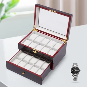 20 Fächer Doppellagig Holz Uhrenkasten Display Schmuck Aufbewahrungsbox mit Schlüssel Schloss - Bild 1 von 12