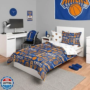 FOCO New York Knicks NBA Team Color Bed in a Bag Comforter Bedding 5 Piece Se - Picture 1 of 5