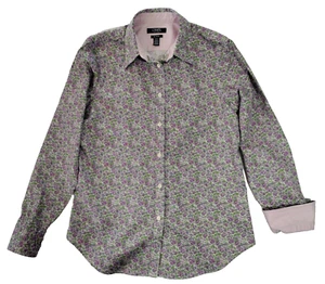 Chaps Ralph Lauren Womens Small Purple Floral Button Flip Cuff L/S No Iron Shirt - Picture 1 of 9