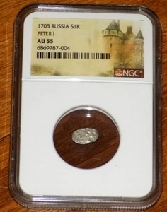 PETER THE GREAT Peter I RUSSIA 1682-1725 SILVER KOPEK NGC AU 55 Russian Coin - Picture 1 of 4