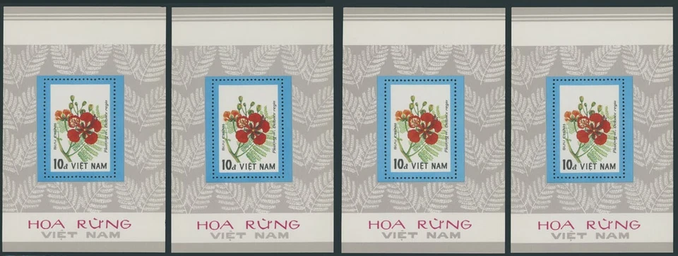 1984, VIETNAM, FLORES SILVESTRES, HOJA DE RECUERDO DE 10D, 4 PIEZAS, NH, SC. #1377 Foto 1 de 1