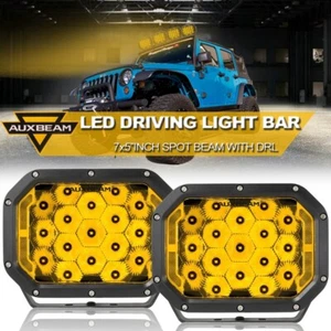AUXBEAM 7" LED Work Light Bar Yellow DRL Offroad Driving Fog Work Lamps For Jeep - Picture 1 of 8