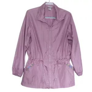 Blair Womens L Windbreaker Jacket Large Coat Zip Embroidered Flowers Grannycore - Picture 1 of 9