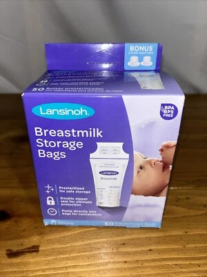 Bolsa de almacenamiento de extractor de leche materna Lansinoh - 50 unidades con adaptadores de extractor de leche Foto 1 de 4