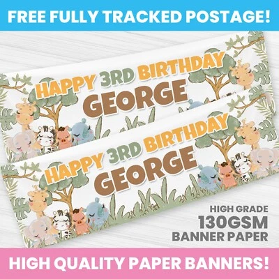 PANCARTAS PERSONALIZADAS DE CUMPLEAÑOS DE SAFARI JUNGLA DECORACIÓN FIESTA Foto 1 de 3