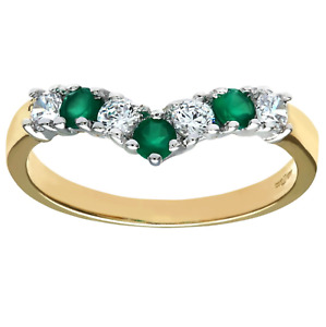 9ct Yellow Gold Emerald Wishbone Eternity Ring - sizes J to V