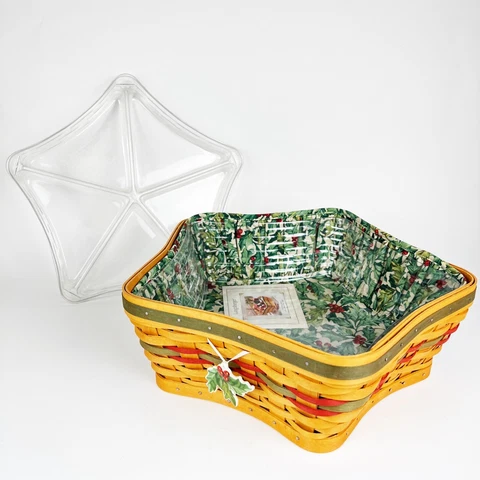 Longaberger Holiday Hostess Red Shining Star Basket Combo 2001 Liner Divider Cover