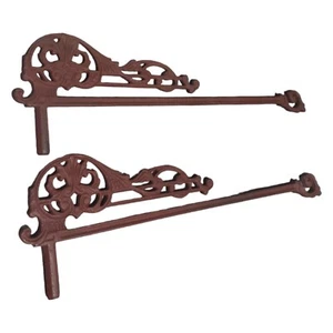 Antique Pair Of Cast Iron Brass Finish Adjustable Swing Arm Drapery Hanging Rods - Picture 1 of 8
