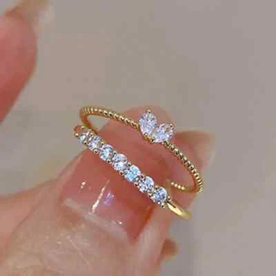 Anillos de corazón de circón para mujer de apertura tejido ajustable diamantes de imitación anillo Engagemen Foto 1 de 4