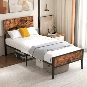 Single Metal Bed Frame Platform Bed w/ Headboard & 35cm Under-bed Storage Space - Picture 1 of 10