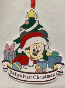 Vtg DISNEY CHRISTMAS Wooden Ornament Mickey Mouse Baby Babies First 1st - Picture 1 of 4