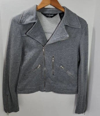 Chaqueta de Motociclista Norma Kamali Diseñador Gris Mezcla de Algodón Tejida Cremalleras Talla S Foto 1 de 4