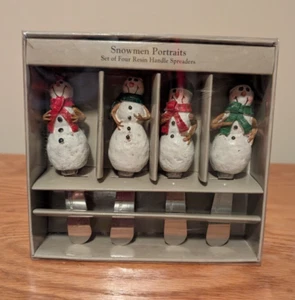Snowmen Portraits Set Of Four Resin Handle Spreaders - Picture 1 of 8