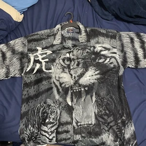 Grosstown Hi Tech Wear Mesh Casual Shirt Tiger Men Size 17 1/2, Excellent - Picture 1 of 3